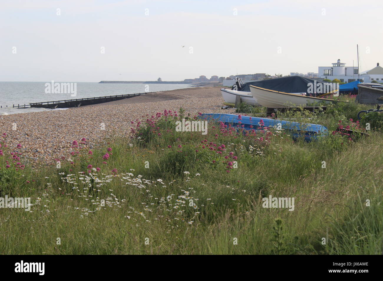 Pevensey Bay Beach towards The Sandcastle East Sussex Stock Photo