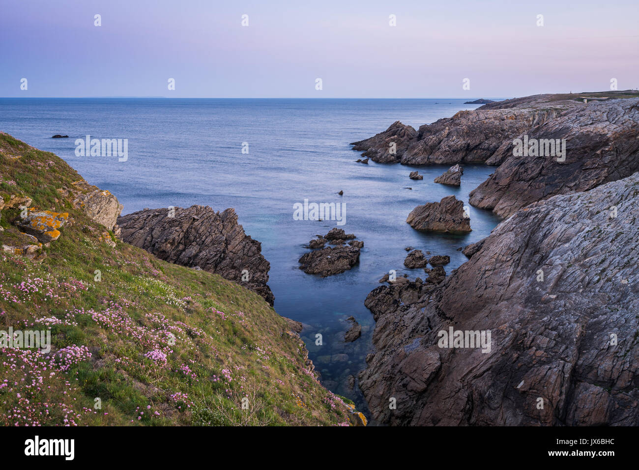 Coastal hike to the sunrise in Quiberon in Brittany, France, on a spring morning Stock Photo