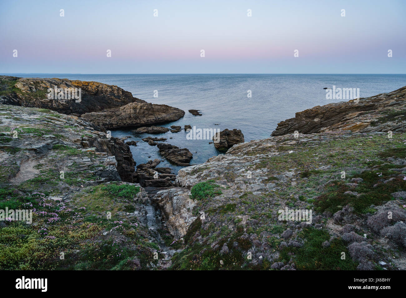 Coastal hike to the sunrise in Quiberon in Brittany, France, on a spring morning Stock Photo