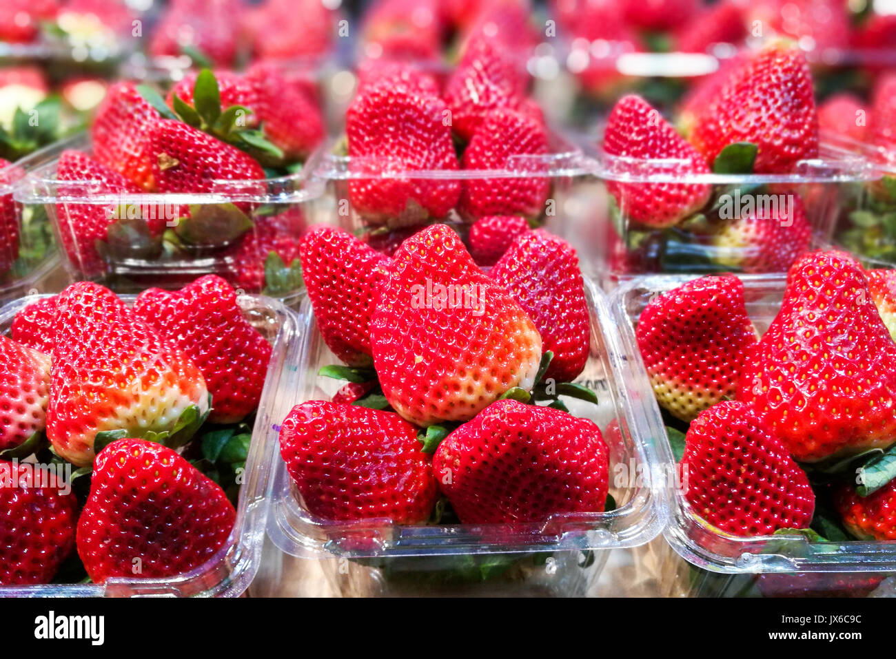 Big strawberries in plastic containers for sale Stock Photo Alamy