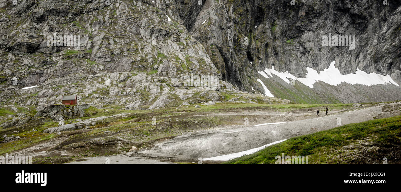 Hiking to the hut in Norway Stock Photo