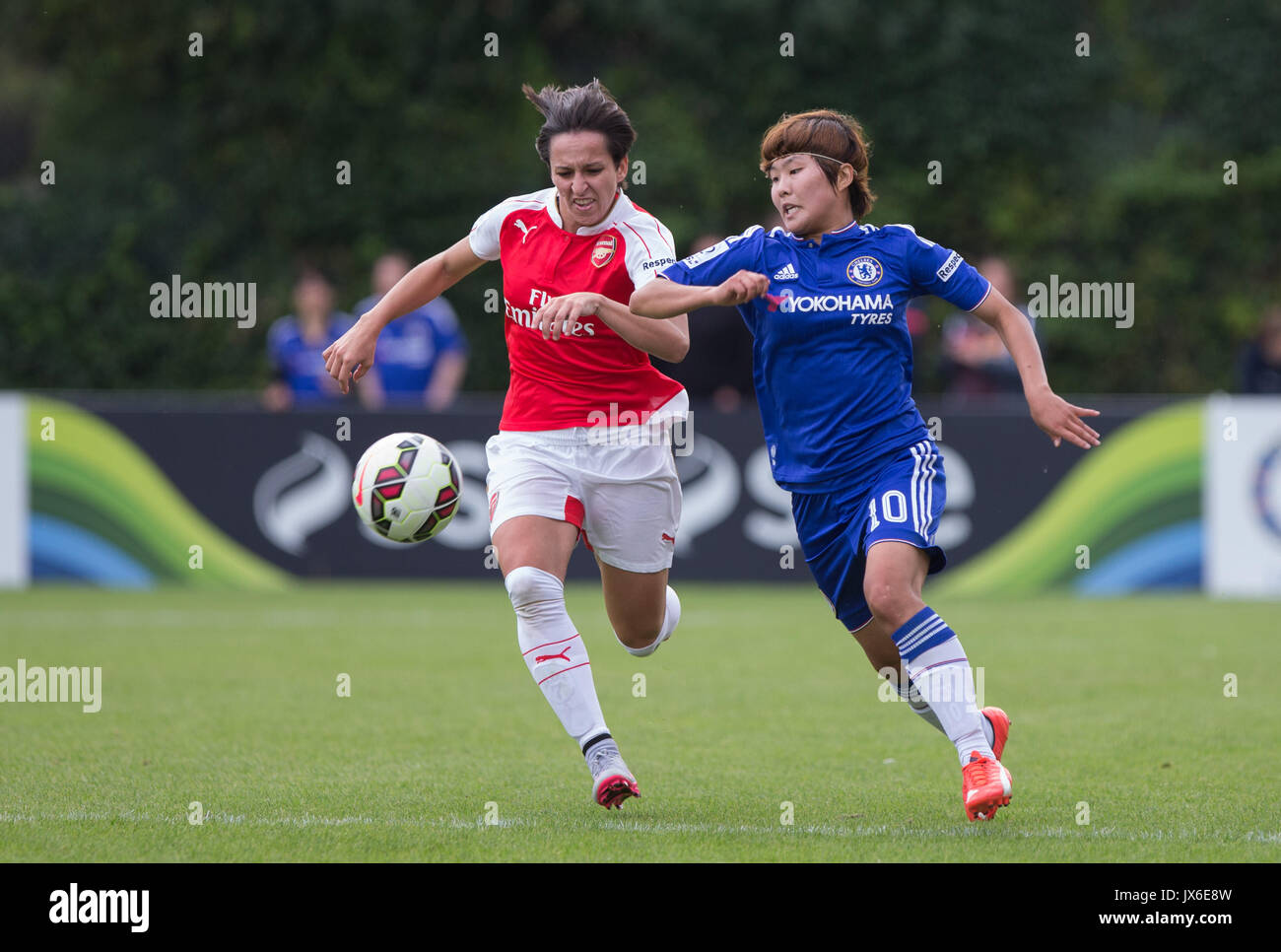 Marta Corredera of Arsenal Ladies and Ji So-yun of Chelsea Ladies battle for the ball during the Women's Continental Cup match between Chelsea Ladies  Stock Photo