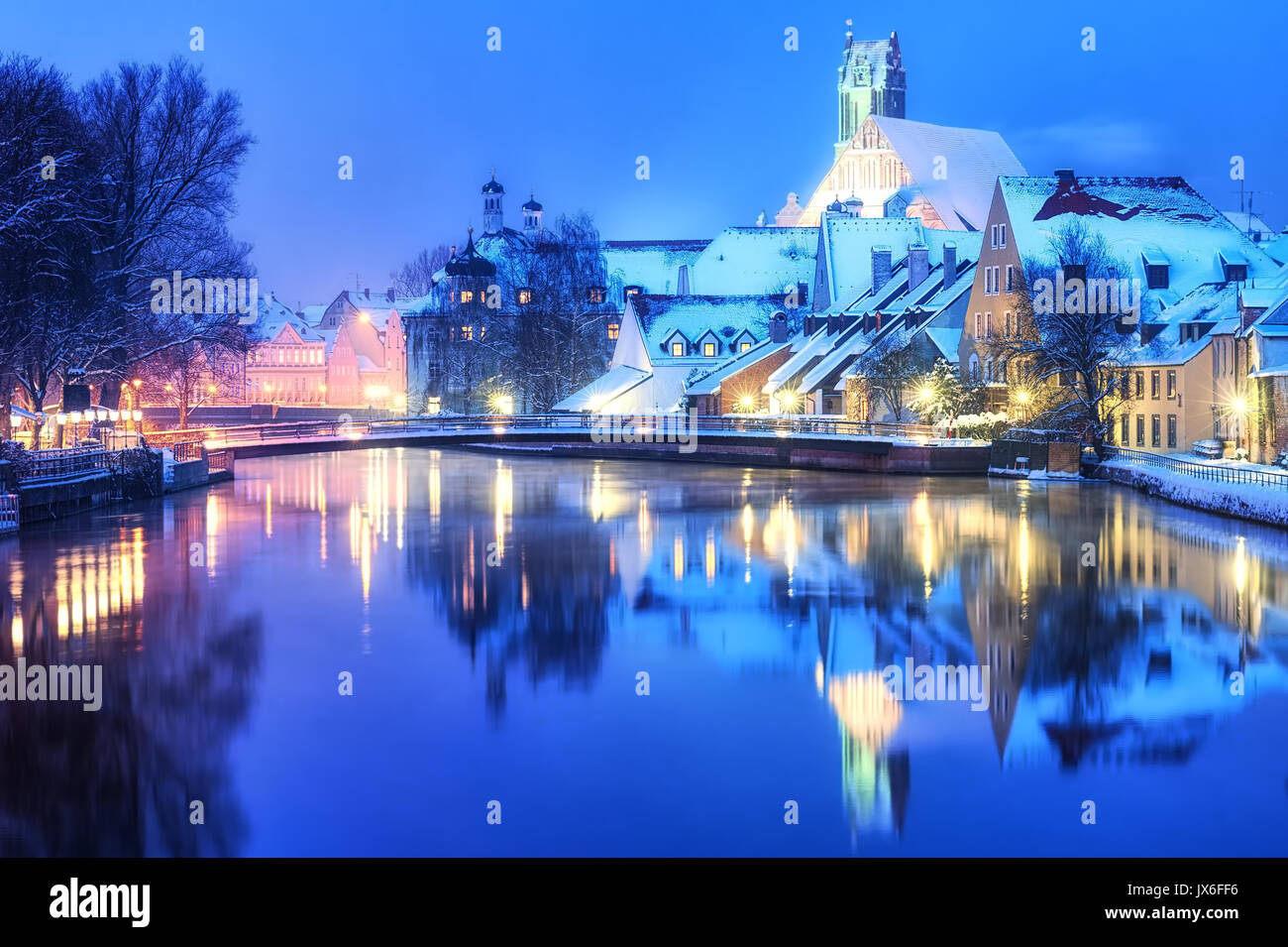 Christmas winter evening in Landshut, german town near Munich, Germany