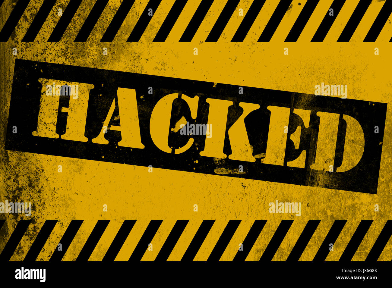 Hacked sign yellow with stripes, 3D rendering Stock Photo - Alamy