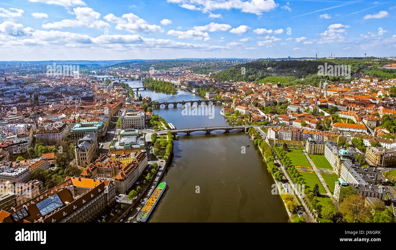 Aerial View Of Prague Cityscape Skyline In Czechia Czech Republic Stock Photo