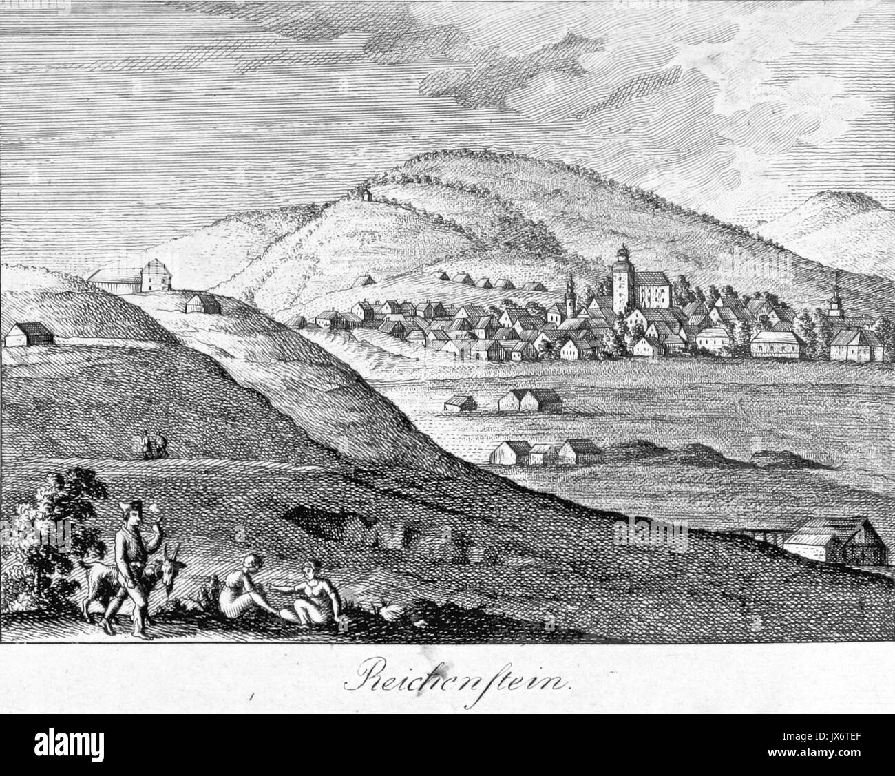 FISCHER, STUCKART(1819) Schlesien p098 Reichenstein Stock Photo - Alamy