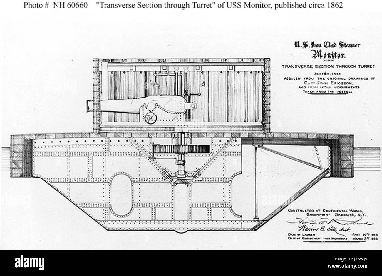 Traverse hull section through Turret of USS Monitor Stock Photo