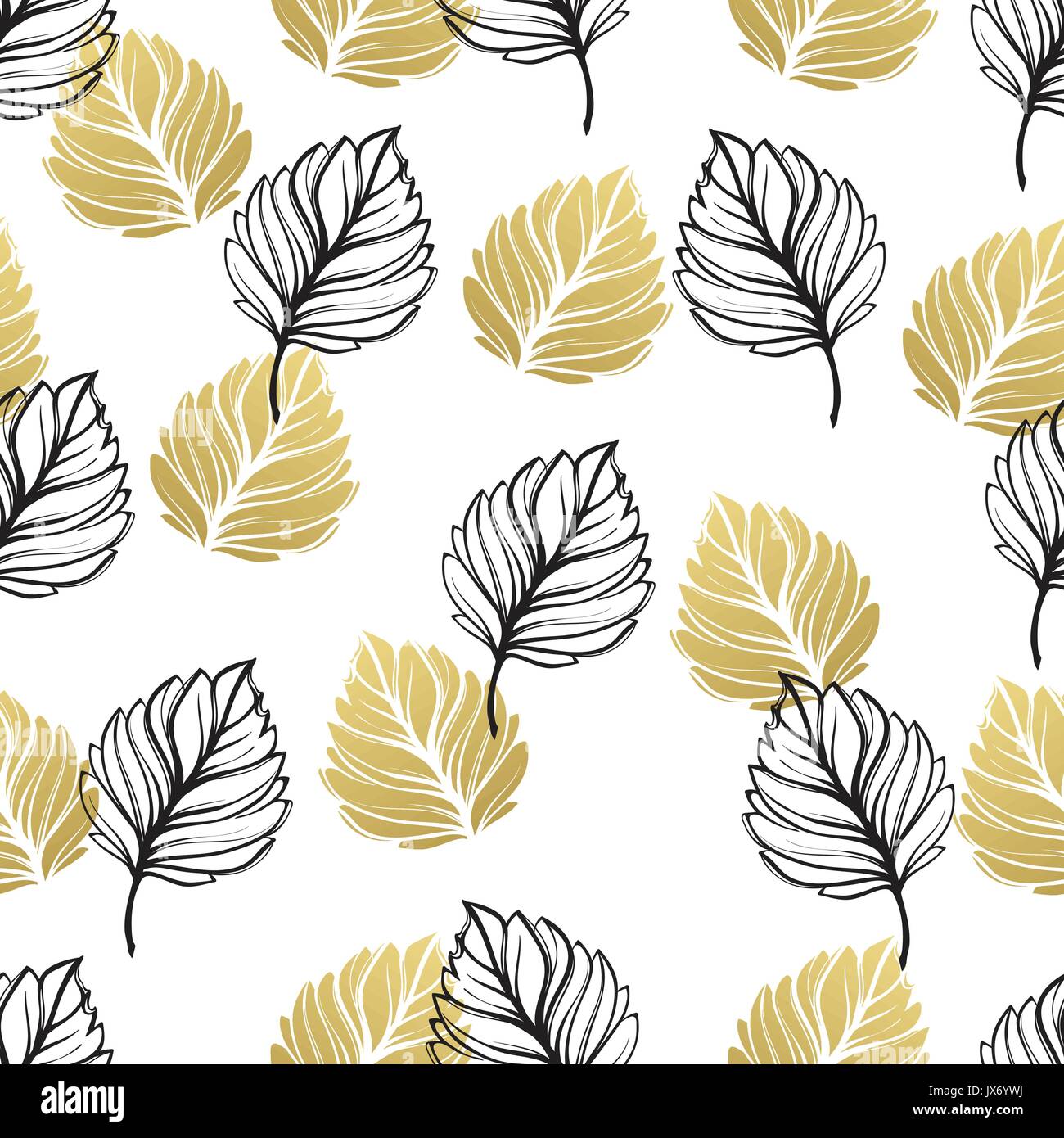 Gold autumn floral background. Glitter textured seamless pattern with fall  golden and black leaf. Vector illustration Stock Vector Image & Art - Alamy