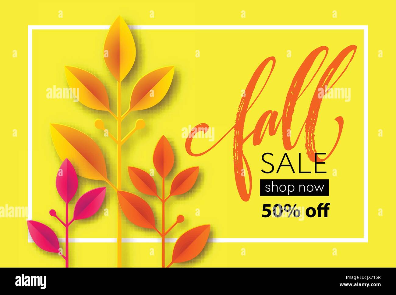 Fall sale background design with colorful paper cut autumn leaves. Vector illustration Stock Vector