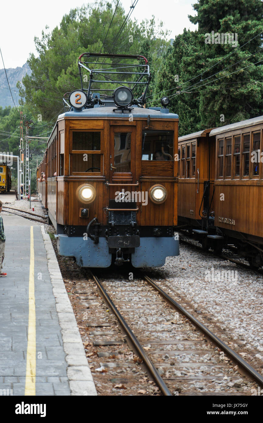 Historic tram in bunyola Stock Photo