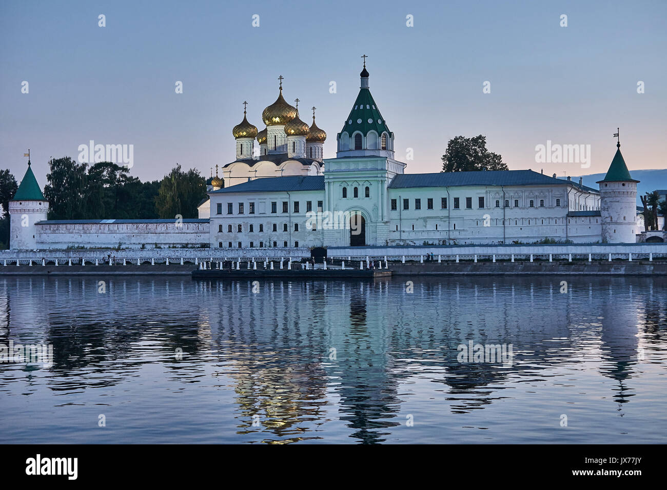Ipatievsky Monastery in Kostroma. The domes are illuminated with ...