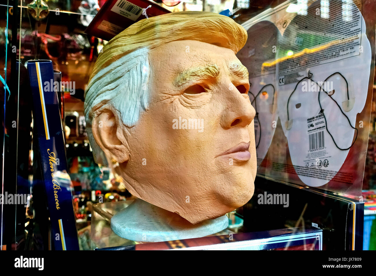Donald Trump mask on sale in a store. Close up Stock Photo