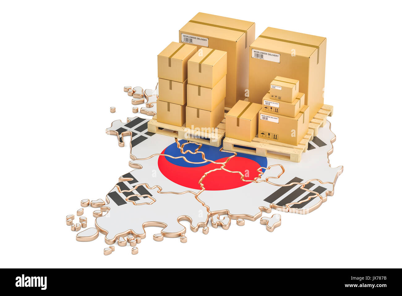 Shipping and Delivery from South Korea concept, 3D rendering isolated