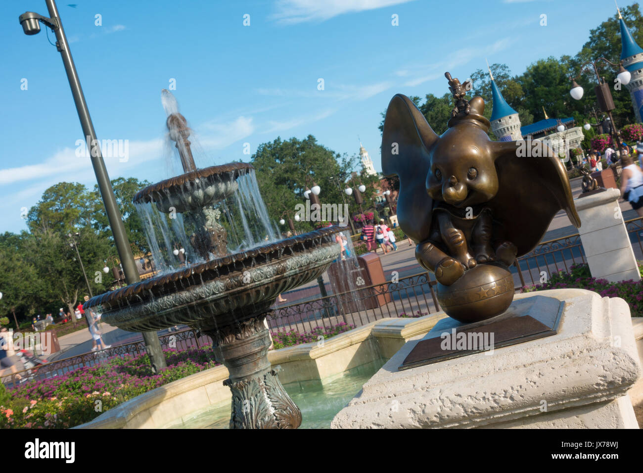 Dumbo statue and fountain in Magic Kingdom Theme Park, Walt Disney