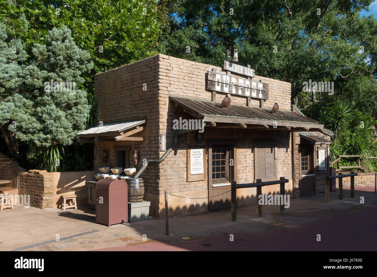 Golden Oak Outpost Quick Service Food Stand in Frontierland, Magic Kingdom, Walt Disney World, Orlando, Florida. Stock Photo