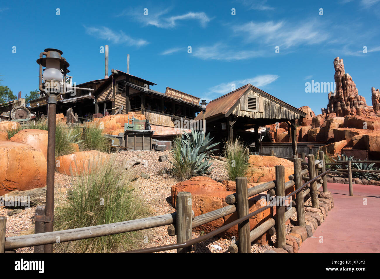 Big Thunder Mountain Railroad Ride in Frontierland at Magic Kingdom Theme Park, Walt Disney World, Orlando, Florida Stock Photo