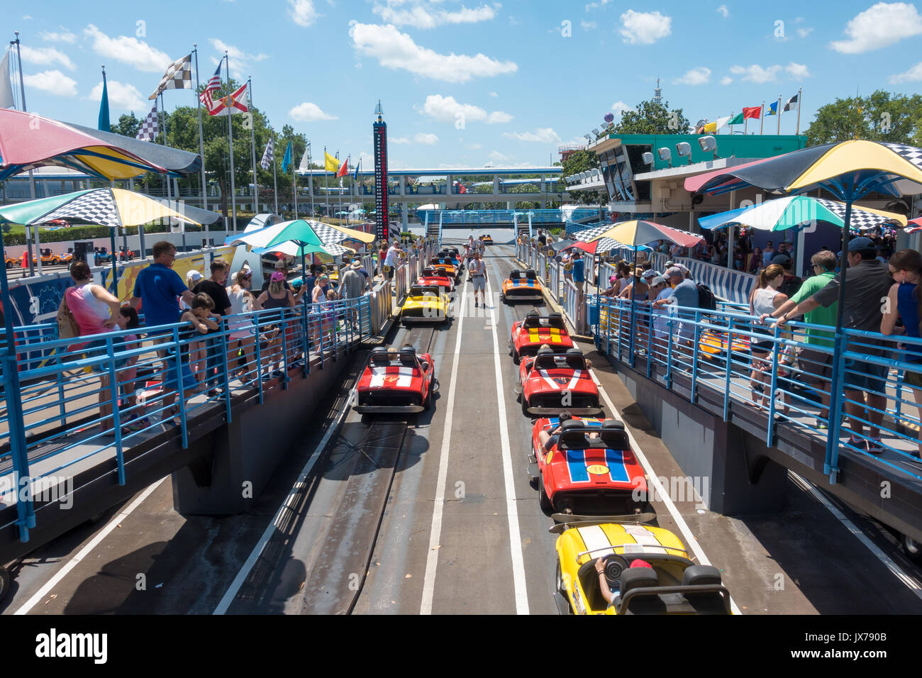 Tomorrowland Speedway in Magic Kingdom Theme Park, Walt Disney World, Orlando, Florida. Stock Photo