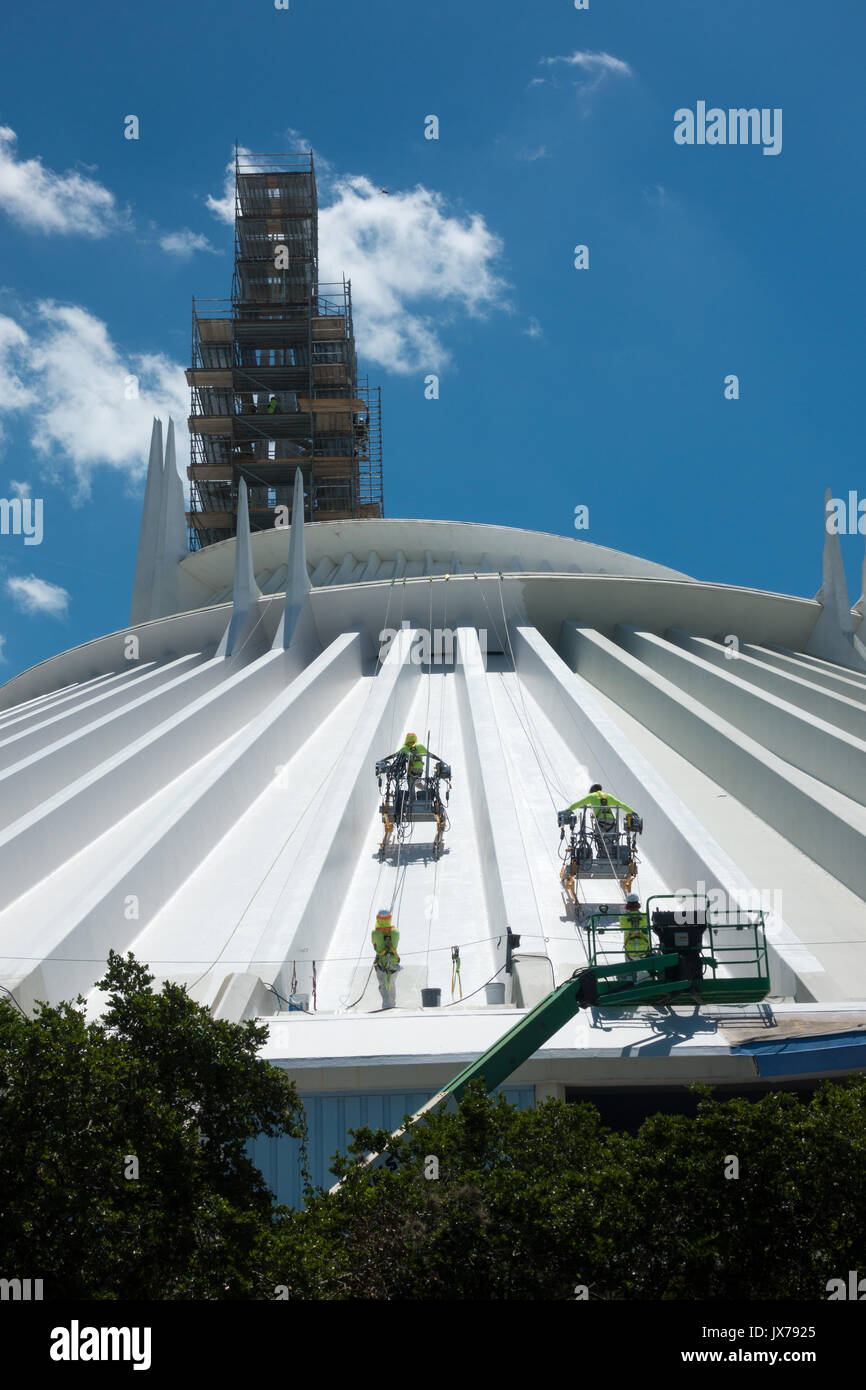 Maintenence work being carried out on Space Mountain attraction at Magic Kindgom Theme Park, Walt Disney World, Orlando, Florida. Stock Photo