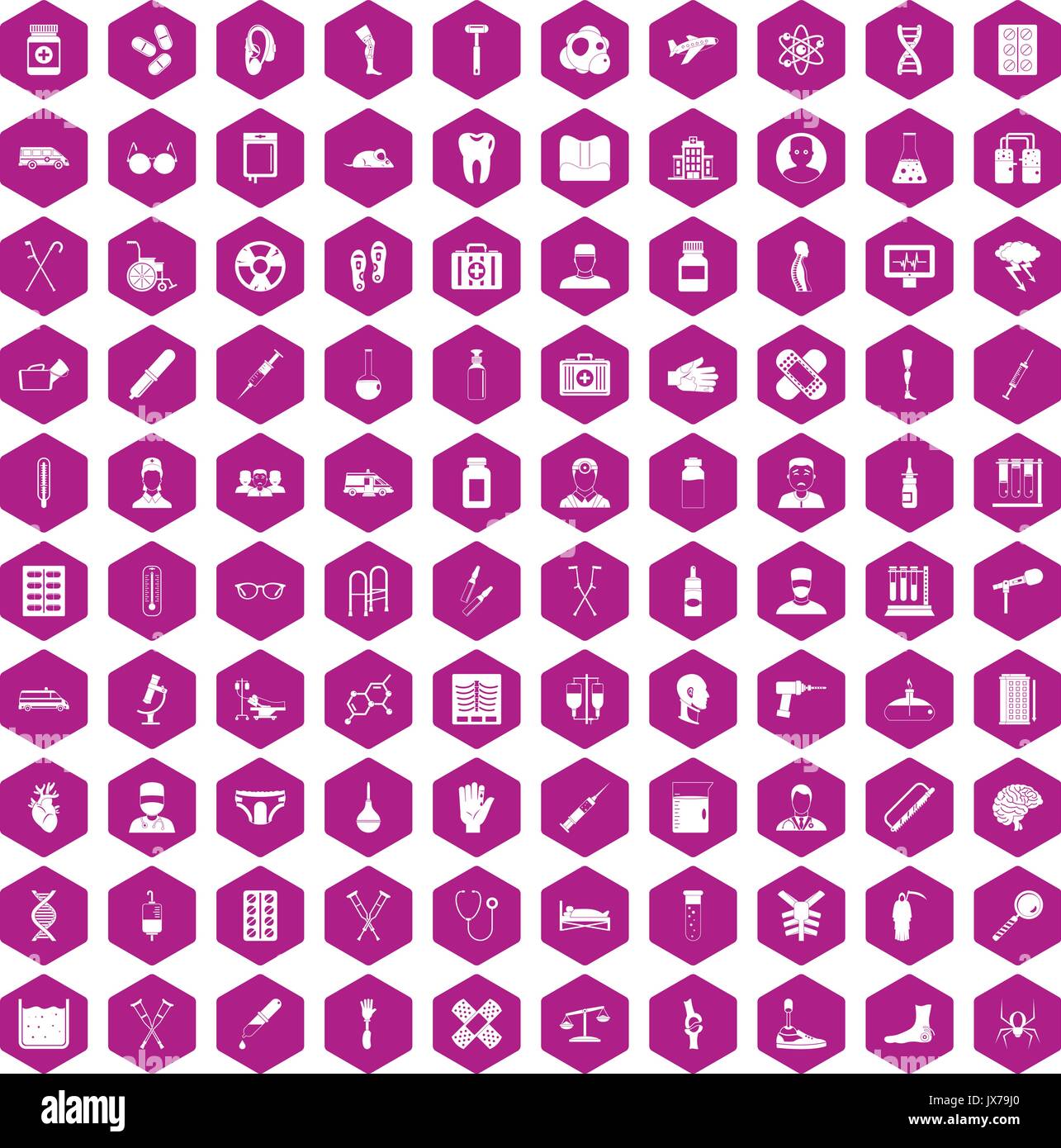 100 ambulance icons hexagon violet Stock Vector