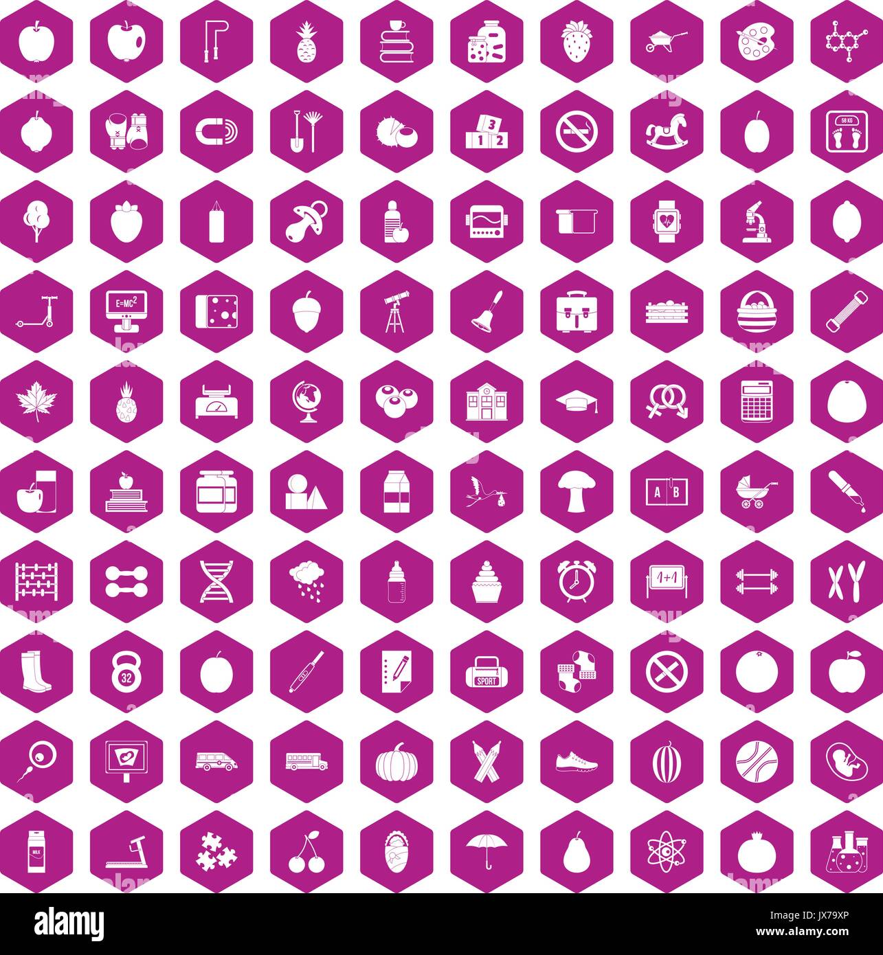 100 apple icons hexagon violet Stock Vector