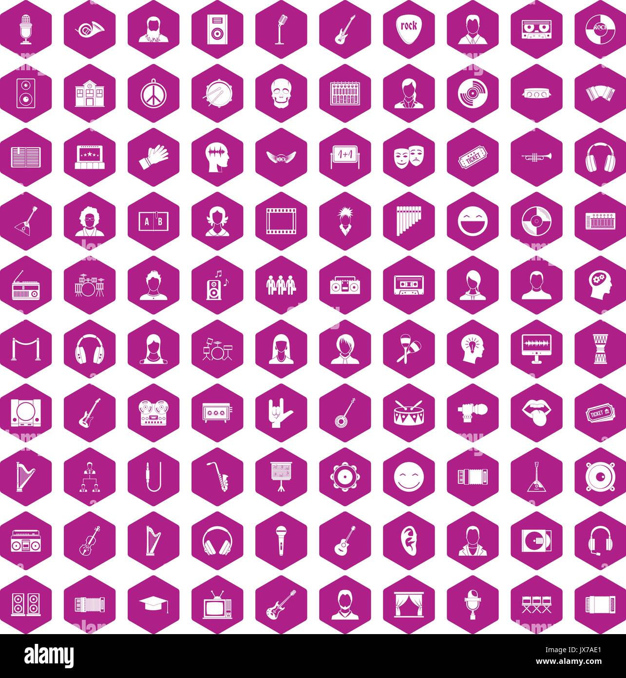 100 audience icons hexagon violet Stock Vector