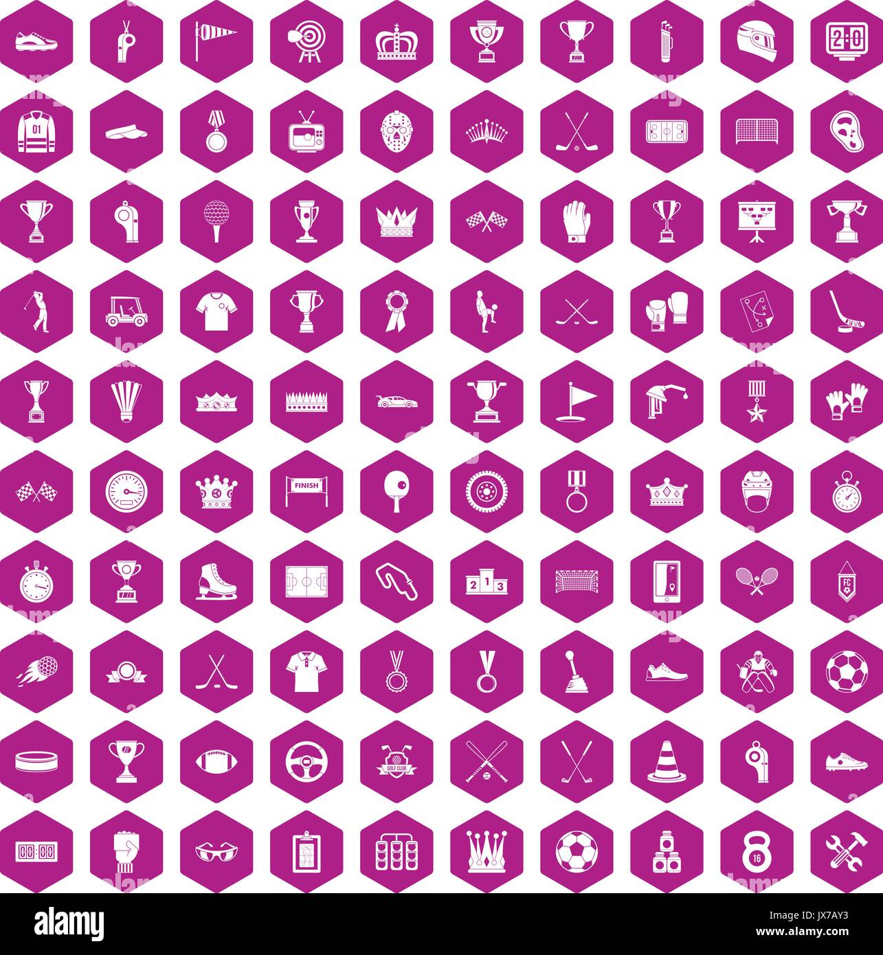 100 awards icons hexagon violet Stock Vector
