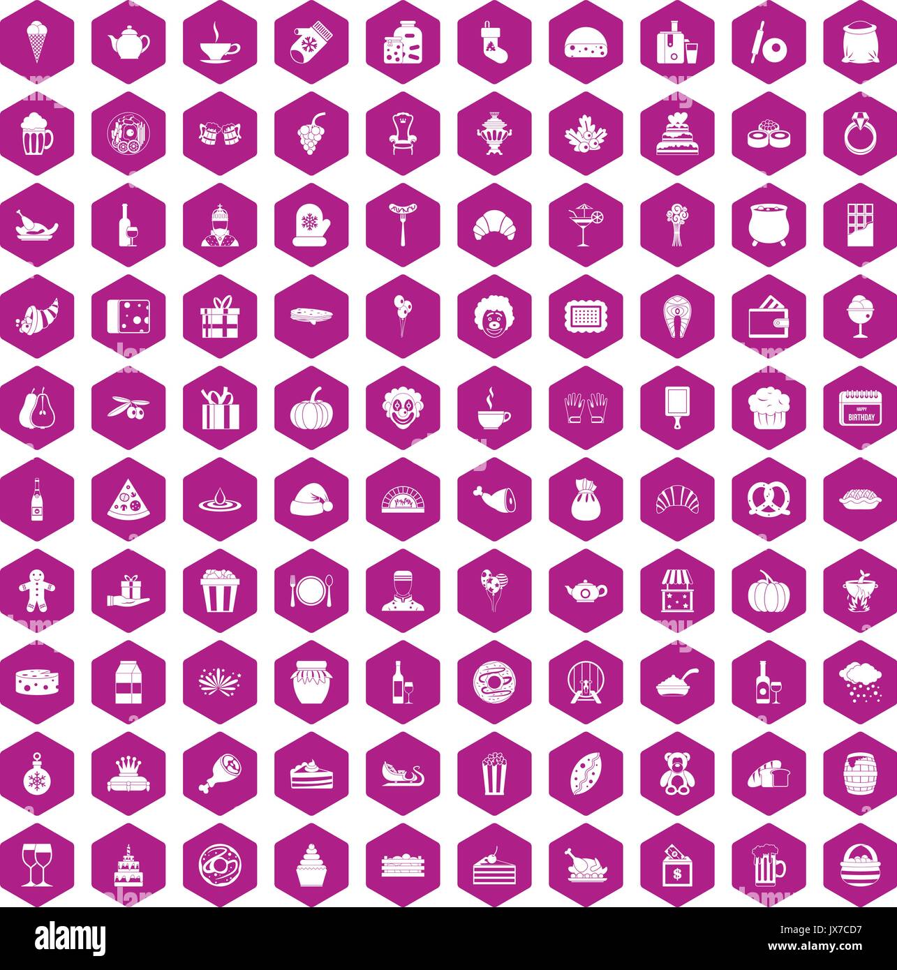 100 bounty icons hexagon violet Stock Vector