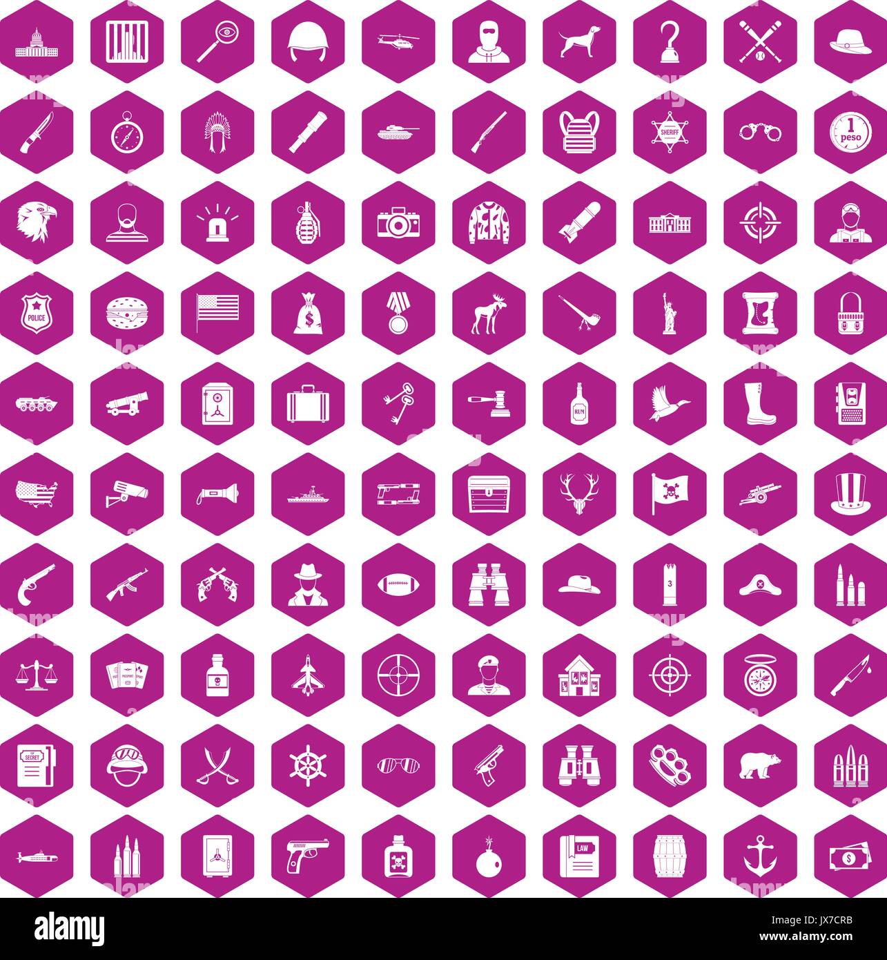 100 bullet icons hexagon violet Stock Vector