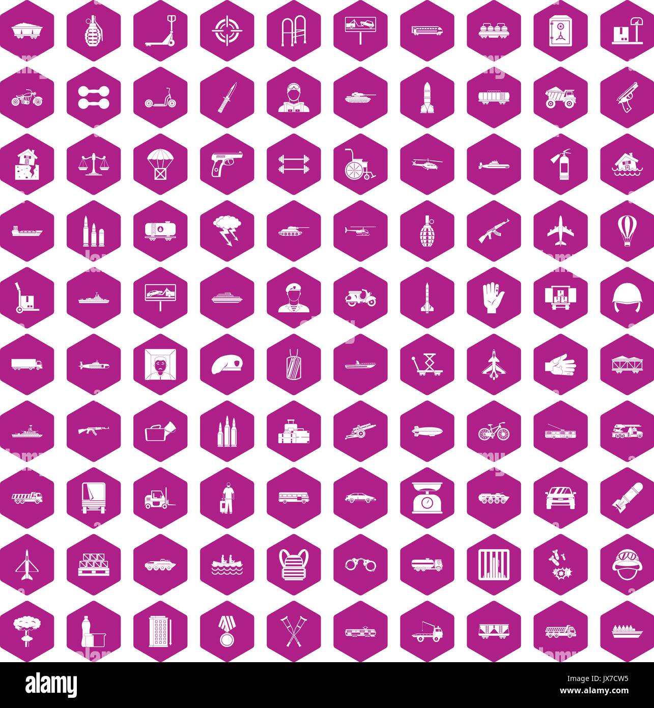 100 burden icons hexagon violet Stock Vector