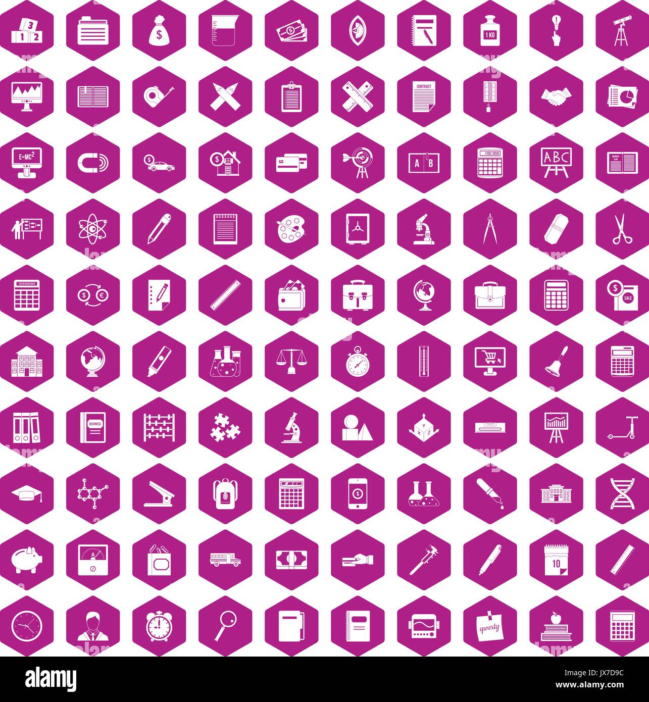 100 calculator icons hexagon violet Stock Vector