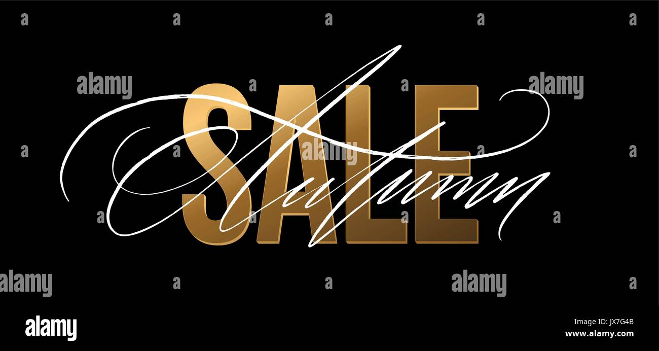 Autumn Sale gold glitter sign in black background. Vector illustration Stock Vector