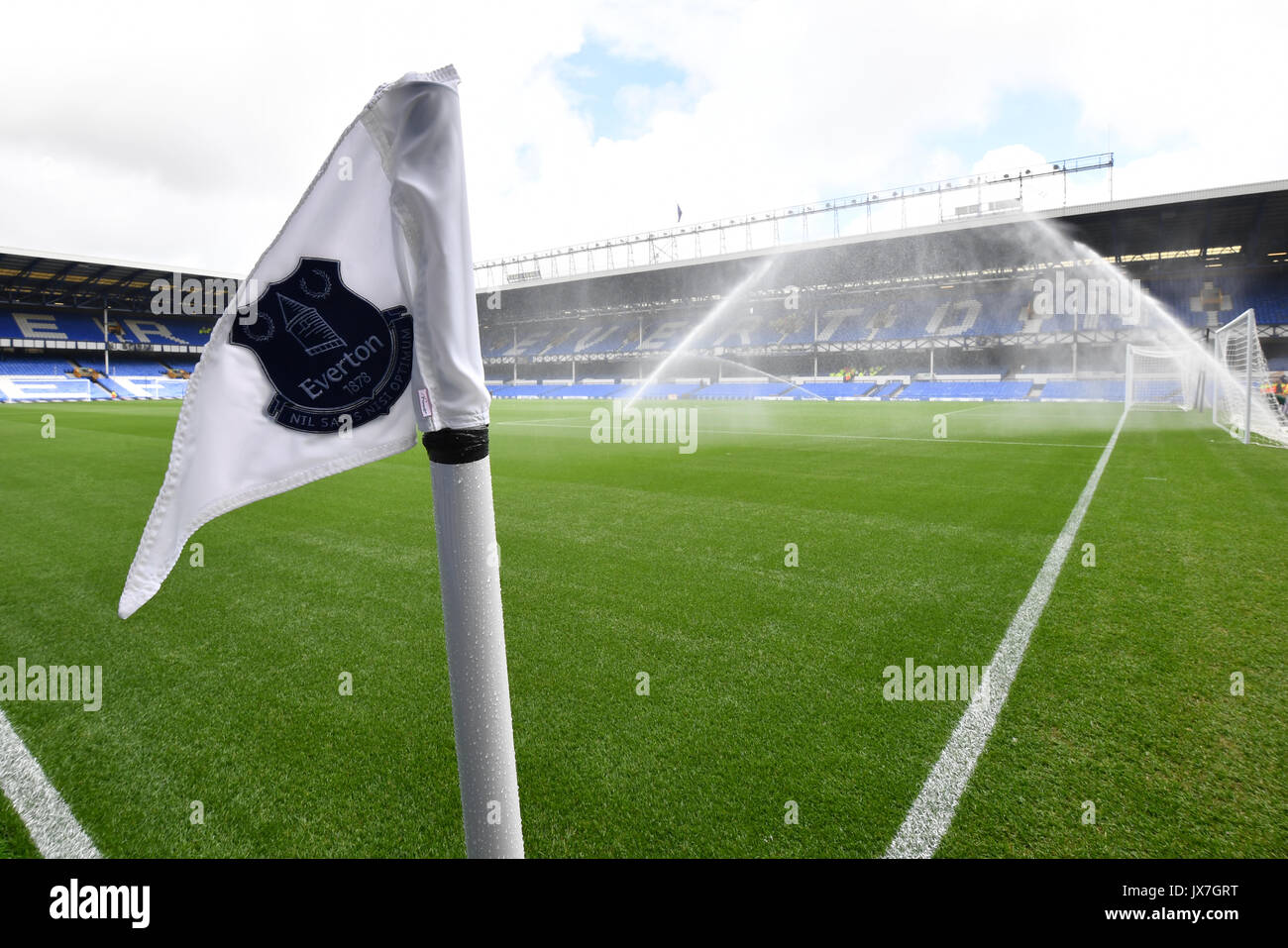 A general view of a Everton FC branded corner flag at Goodison Park