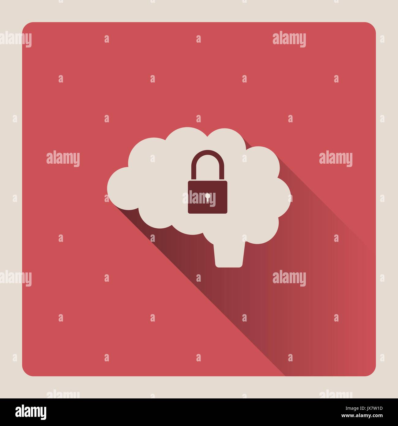 Bocked brain illustration on red square background with shade Stock Vector
