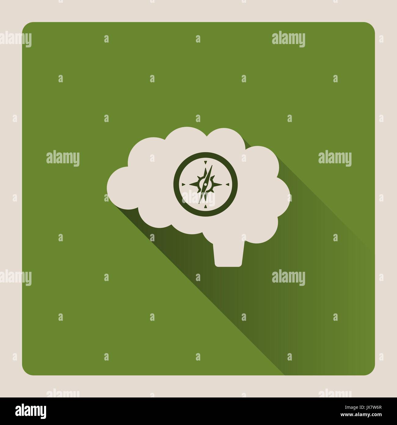 Guided brain illustration on green square background with shade Stock Vector