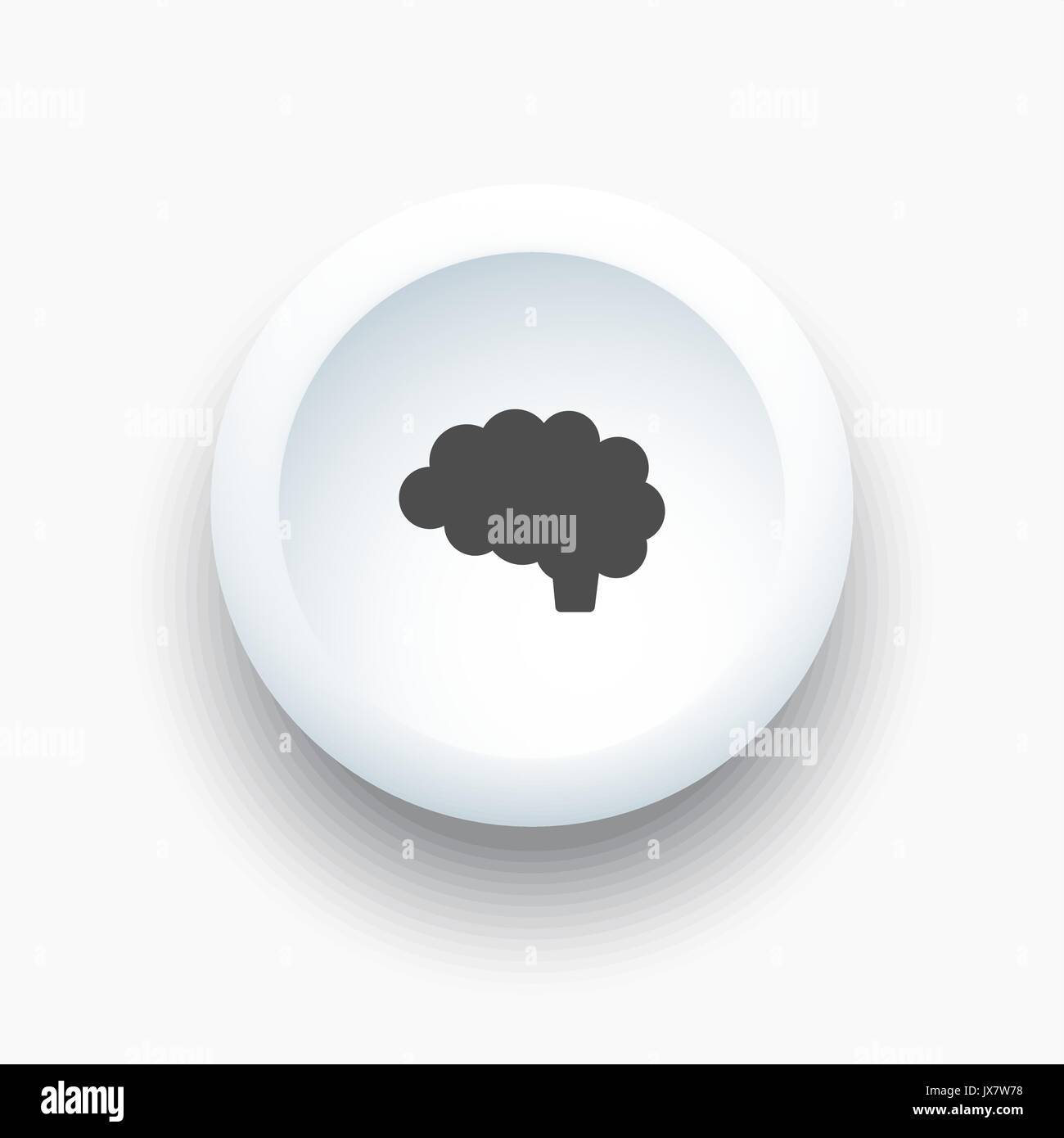 Brain icon on a white 3D button illustration Stock Vector