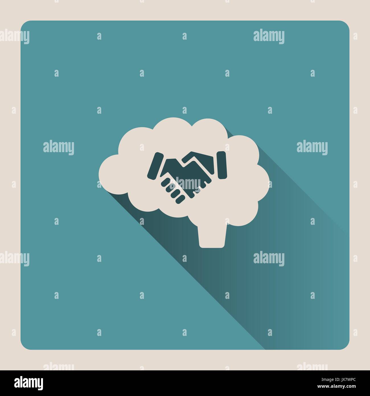 Brain thinking in an agreement illustration on blue square background with shade Stock Vector