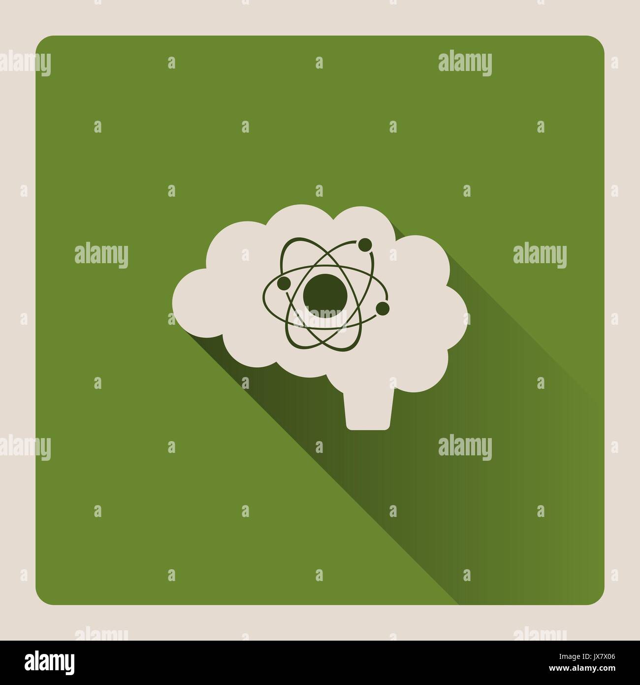 Brain thinking in science illustration on green square background with shade Stock Vector