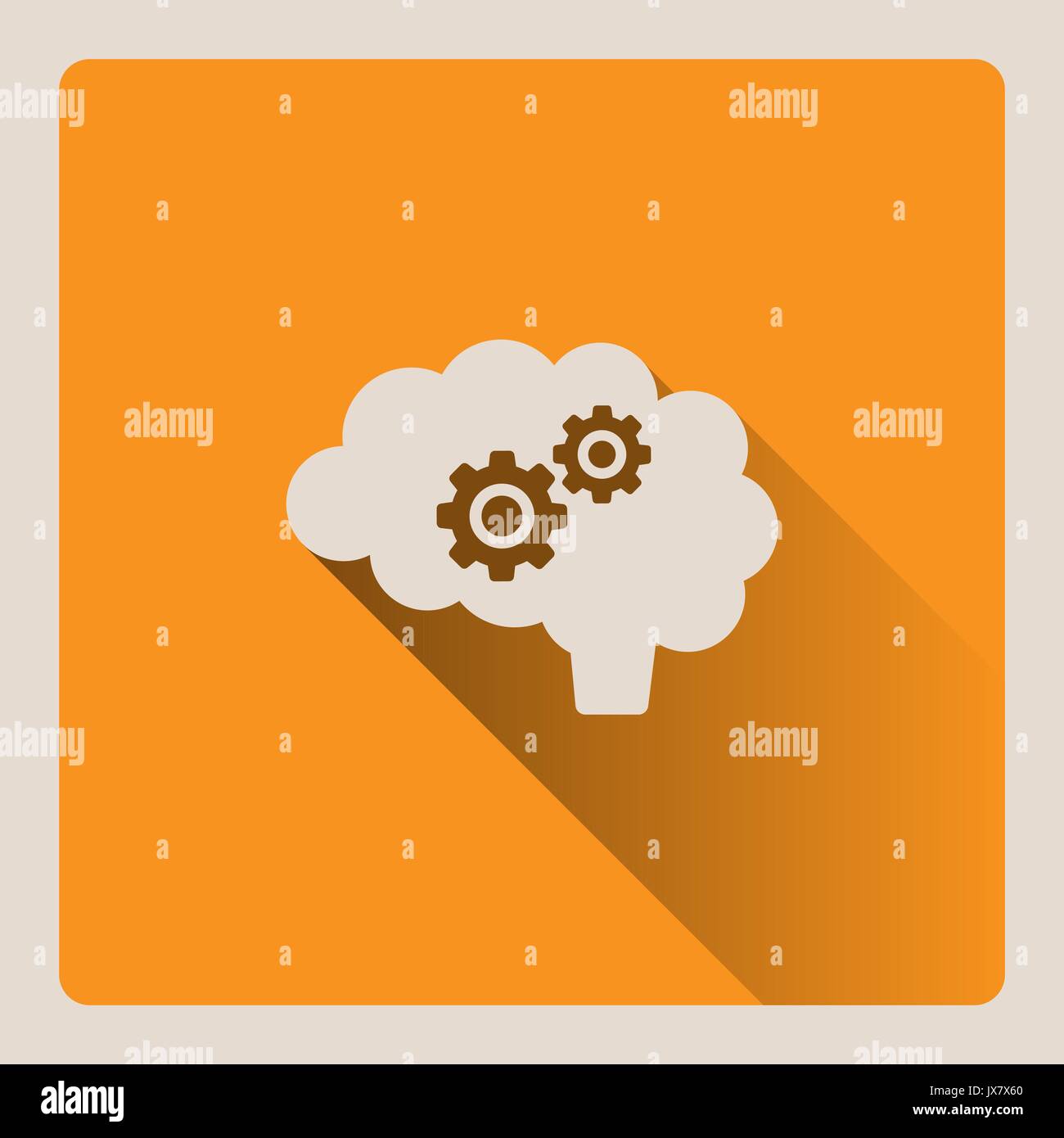 Brain thinking illustration on yellow square background with shade Stock Vector
