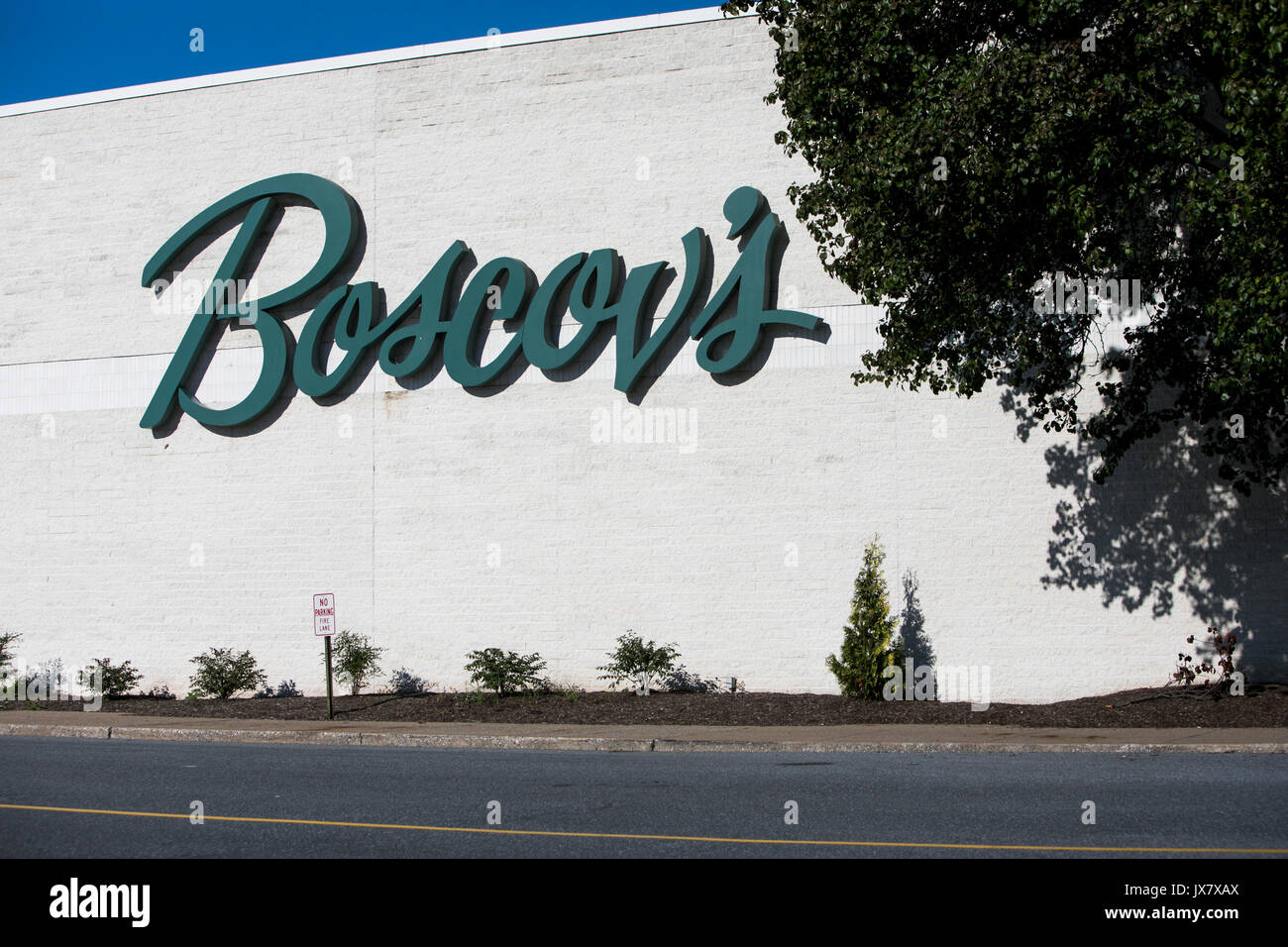 A logo sign outside of a Boscov's retail store in Camp Hill