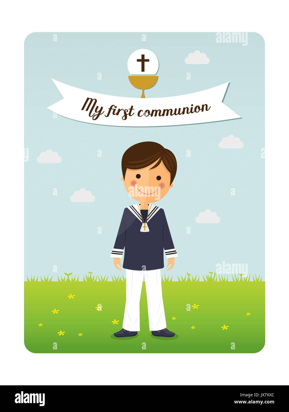 First communion child invitation with message Stock Vector
