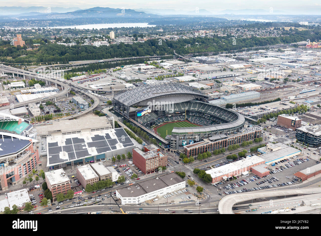aerial view of  Safeco Field stadium, Seattle, Washington State, USA Stock Photo