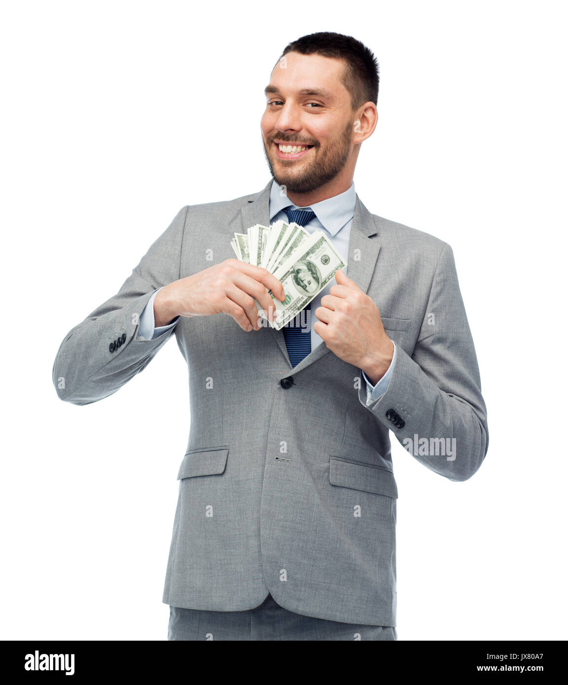 smiling businessman with american dollar money Stock Photo