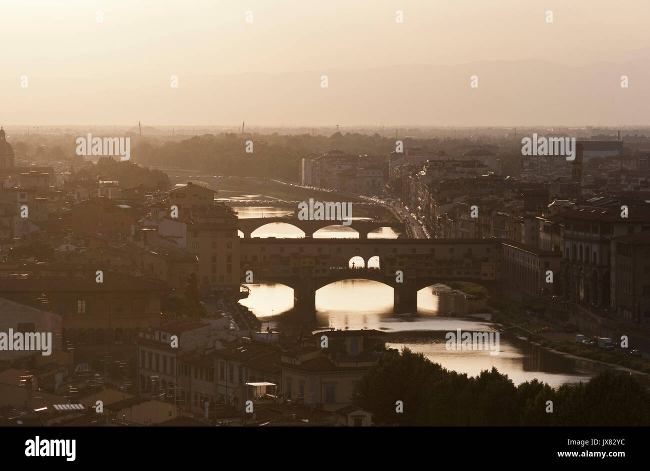 Evening view of the bridges in Florence Stock Photo