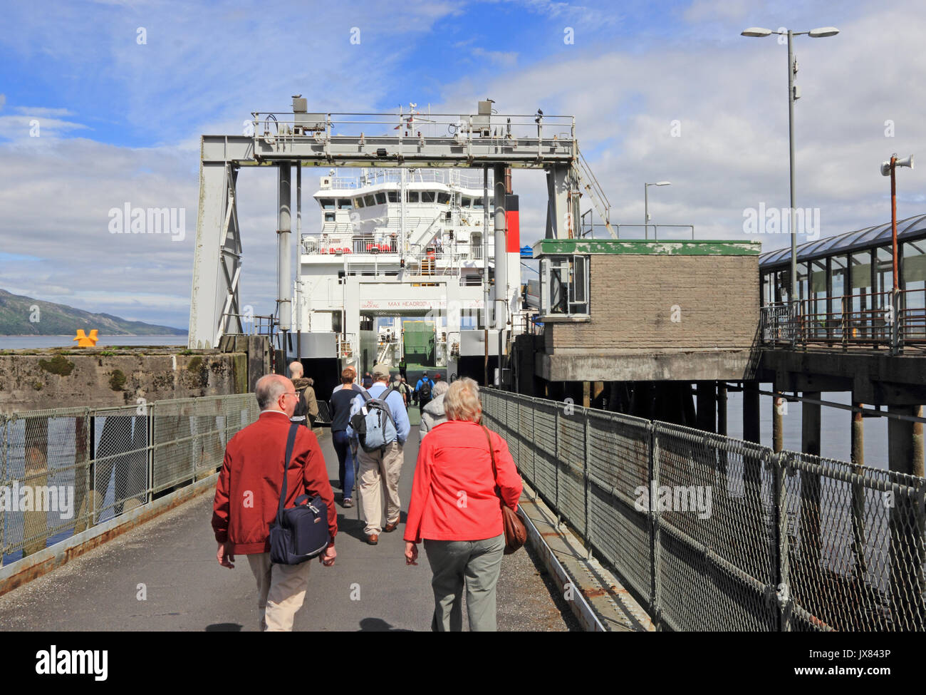 Passengers boarding ferry boat Coruisk travelling from Isle of Mull to Oban, Scotland Stock Photo