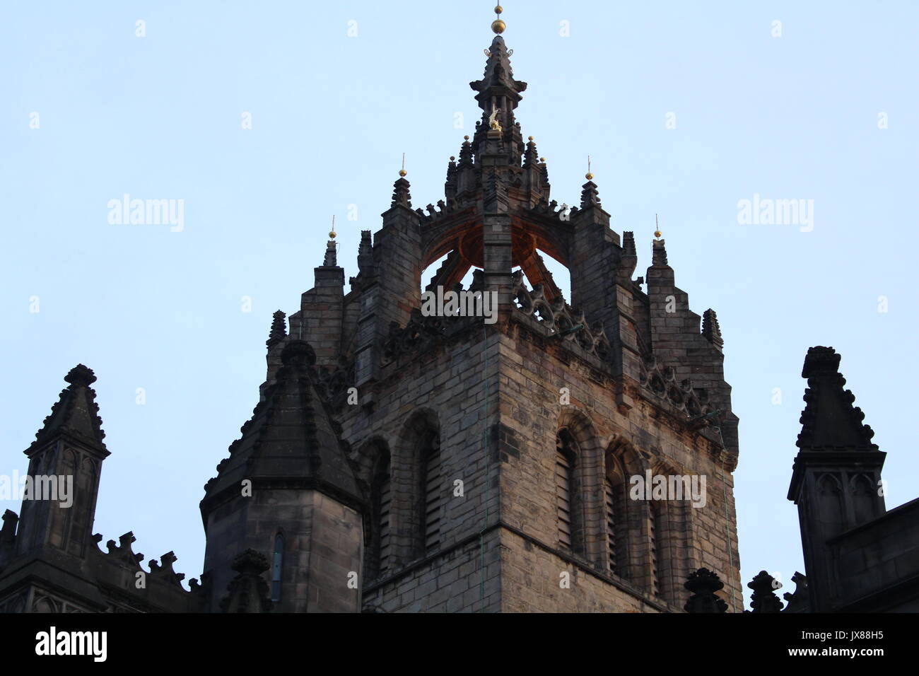 View of St. Giles Cathedral from the Royal Mile, Edinburgh Stock Photo