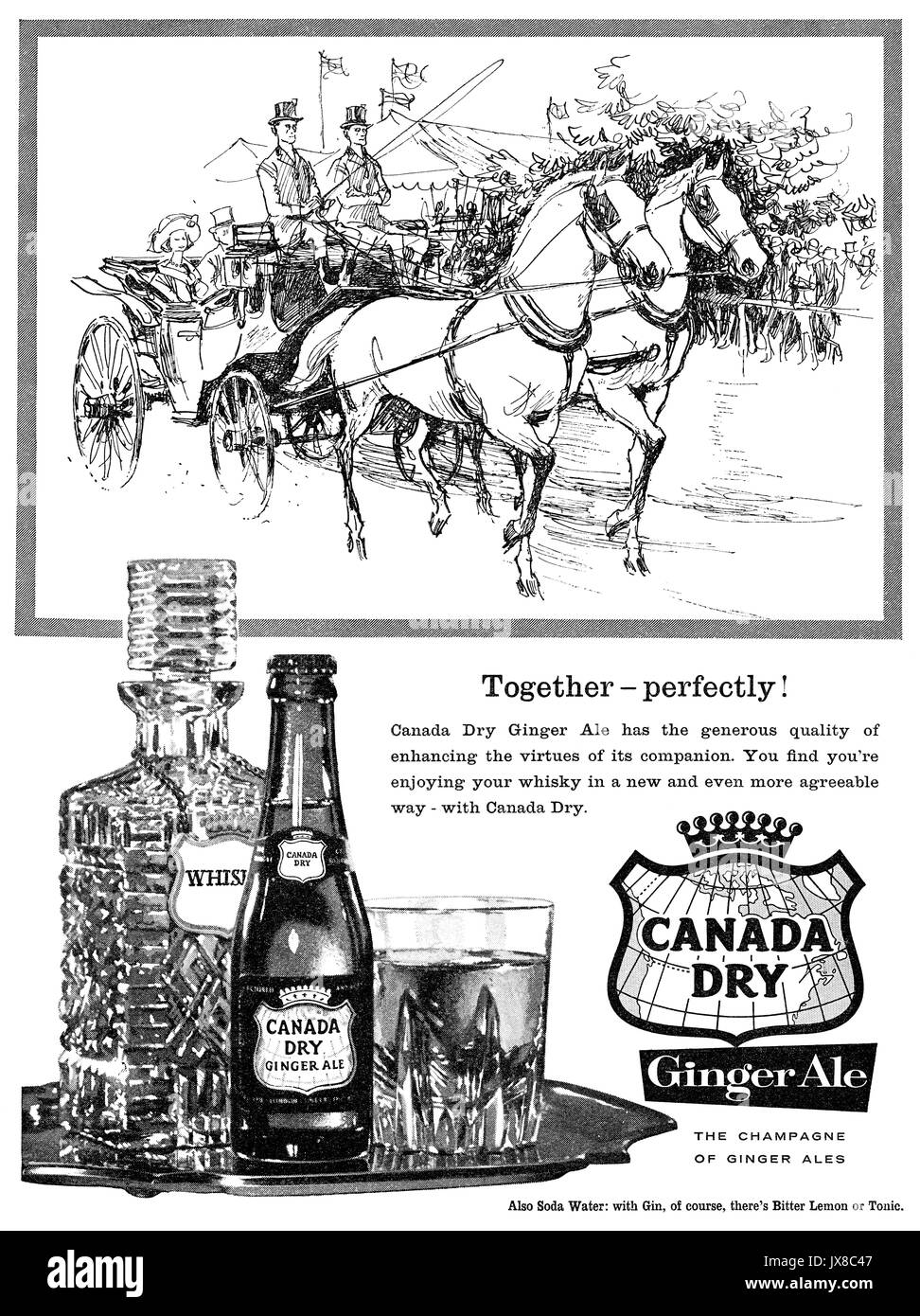 1959 British advertisement for Canada Dry ginger ale. Stock Photo