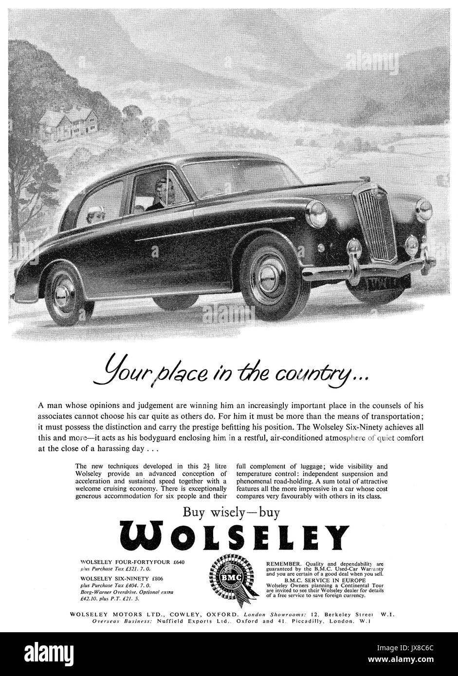 1956 British advertisement for the Wolseley Six-Ninety motor car. Stock Photo