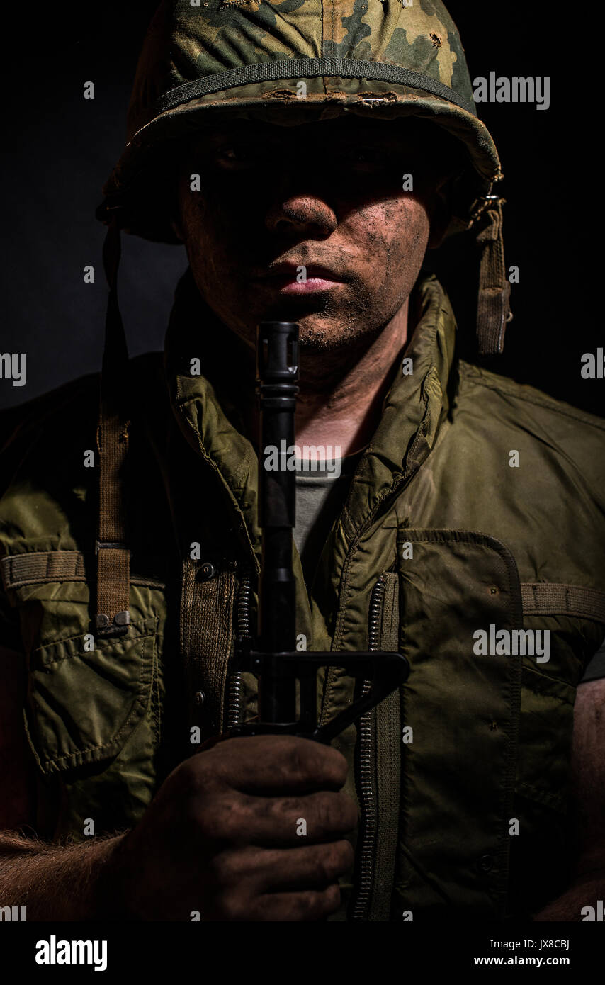 Shell Shocked Africanamerican Soldier Vietnam War Stock Photo