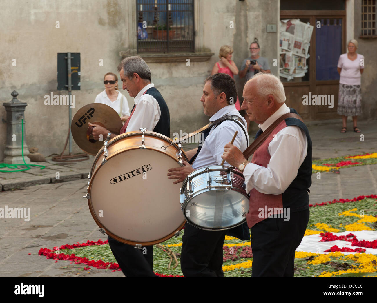 Amateur orchestra performing on the First Communion ceremony in town of Panzano in Chianti, Toscana, Italy Stock Photo
