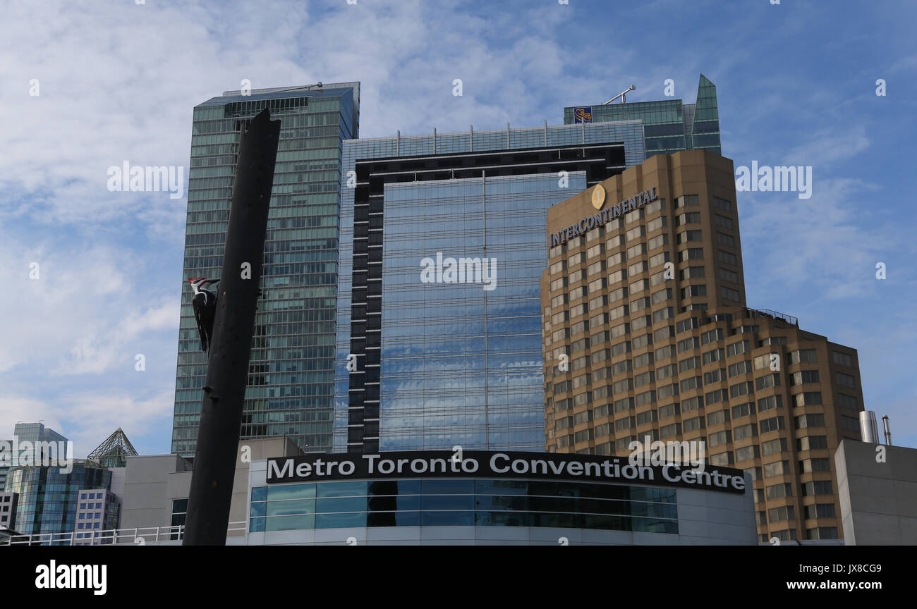 A view of the Woodpecker Column in front of the Metro Toronto Convention Center in Toronto, Ontario, Canada Stock Photo
